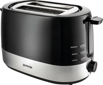 Zdjęcie produktu dla Toster Gorenje T850BK, 850 W, 2 kromki, sterowanie elektroniczne z 7 poziomami opiekania, kolor czarny/stal nierdzewna