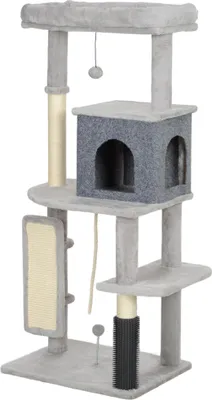 Produktbild von 132 cm Katzenbaum mit Kratzpfosten, Bett, Haus, Sprungplattformen, Pflegebürste, Hellgrau