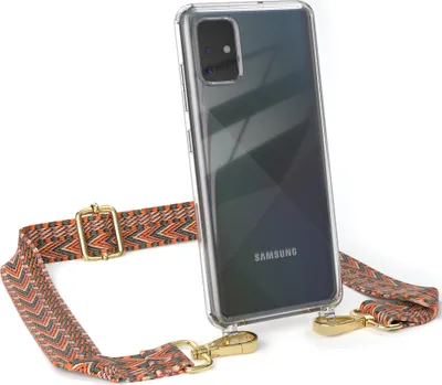 Produktbild von EAZY CASE Handykette - Verstellbarer Trageriemen kompatibel mit Samsung Galaxy A51, Handykordel mit transparenter Silikon-Hülle, Band in Orange
