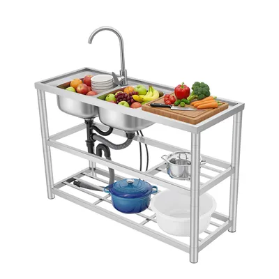 Image de Évier de cuisine en acier inoxydable, évier, bac de lavage en acier inoxydable, meuble-lavabo, plan de travail avec évier