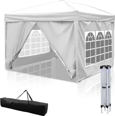 Immagine prodotto di Gazebo pieghevole Clanmacy Gazebo, gazebo con 4 pareti laterali, tende per feste con protezione UV, gazebo pieghevole 3x3 m con 4 lati bianchi