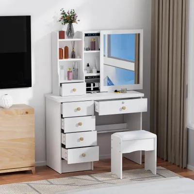 Obrázek produktu pro Toaletní stolek se zásuvkami a posuvným zrcadlem – šířka 80 cm – nábytek do ložnice