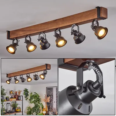 Produktbild von Rimini moderne Deckenlampe aus Metall/Holz in Schwarz/Dunkelbraun