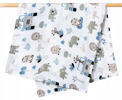 Obrázek produktu pro Jukki mušelínová plena 120x120 cm – zavinovačka a osuška, 100% bavlna – Blue Safari