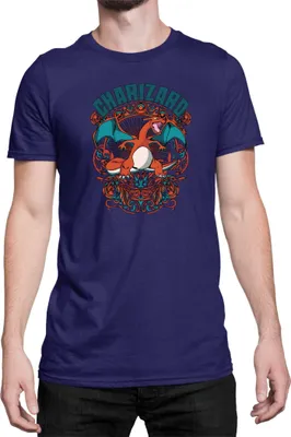 Zdjęcie produktu dla Męska Koszulka Japan Anime Manga Pokemon Charizard, Man 3XL / Ciemnoniebieski