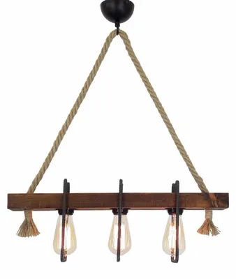 Image de Suspension Luminaire en pin massif noyer L 70 cm 3 lumières E27 40 W IP20 Rustique
