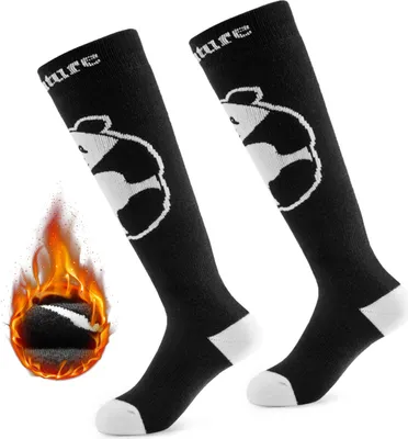 Produktbild von Qunature 1 paar Skisocken Kinder Thermosocken Winter Kniestrümpfe Wintersocken Schwarz, L (33-36)