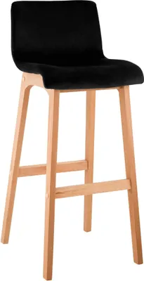 Image de Tabouret de bar à quatre pieds en velours - tabouret haut - confort ergonomique - finition naturelle en hêtre