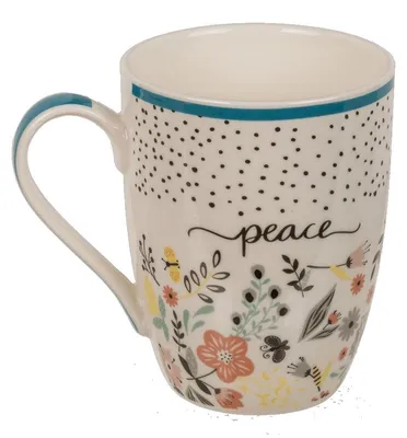 Produktbild von Kaffeetasse mit Farbakzent ca. 8 x 10,5 cm mit Spruch und Blumenmotiv