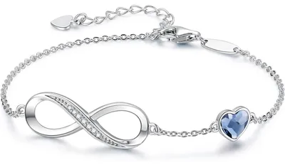 Produktbild von Armband Damen Unendlichkeit Herz Kristalle 925 Sterling Silber Rosegold oder Edelstahl Blau