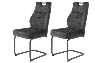 Produktbild von 2er Set Esszimmerstuhl Linda - Samtvelour Vintage anthrazit - Metallgestell Rundrohr Pulverbeschichtung grau - 140kg belastbar