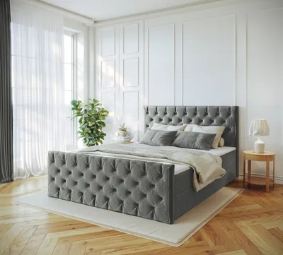 Produktbild von Emoebel24 Boxspringbett 180x200cm mit 2 Bonell-Matratzen H3, 2 Bettkasten,Komplett Bett, Polsterbett mit Topper, Bett Grau VENUS