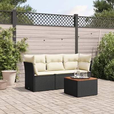 Produktbild von CLORIS 4-tlg. Garten-Sofagarnitur mit Kissen Schwarz Poly Rattan 3255797