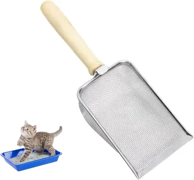 Produktbild von Katzenkotschippe 5 mm, Edelstahl, Holzgriff, für Katzentoilette