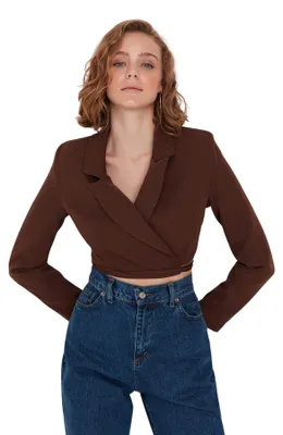 Produktbild von TRENDYOL Damen Ernte Ernte Plain Webstoff Jacken & Westen, Braun, 36