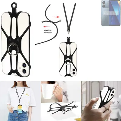 Produktbild von K-S-Trade 3in1 Handykette Handyband Handykordel Halsband Smartphone-Ring Handy-Ring kompatibel mit Xiaomi POCO C65 Fingerhalterung Handyring
