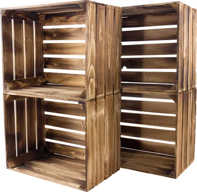 Produktbild von 5x GEFLAMMTE HOLZKISTE / NEU / braune Obstkiste 50x40x30 cm / individuelle Allzweckkiste