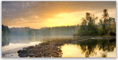 Produktbild von Küchenrückwand aus Glas 120x60cm Spritzschutz See Steine Wald Landschaft