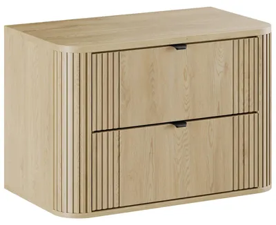 Produktbild von Badplaats Waschbeckenunterschrank Cremona 80 cm – Eiche – Hängend mit 2 Schubladen & schwarzen Griffen