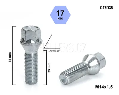 Obrázok produktu pre Skrutka kolesa M14x1,5x35 s kužeľom, kľúč 17, C17D35 výška 58 mm