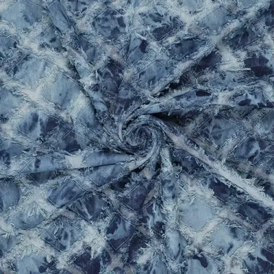Jeansstoff mit Batik-Muster und Rauten-Optik in Blau, weich fallende Meterware für Jacken und Taschen.