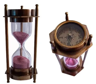 Produktbild von Dekorative Messing Sanduhr mit Antik Maritimem Kompass 12 cm