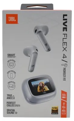 Zdjęcie produktu dla JBL Live Flex 4, Bezprzewodowy, 20 - 40000 Hz, Połączenia/Muzyka/Sport/Codzienność, Zestaw słuchawkowy, Srebrny
