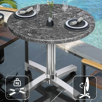 Produktbild von WBO | Bistro Außen Tisch | Ø:H 60 x 78,5 cm | Felsen / Aluminium | Rund | Klappbar + Zusatzgewicht | Bistro Tisch Gastro Tisch