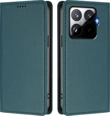 Produktbild von Handyhülle für Xiaomi 15T Pro, Kunstleder Klapphülle Stoßfeste Magnetische Hülle mit Ständer Grün