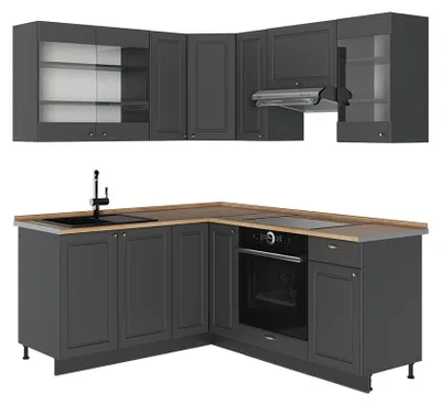 Produktbild von Eckküche Vicco Fame-Line Anthrazit-Gold Landhaus/Anthrazit 190 x 160 cm, AP Eiche, Model 57082