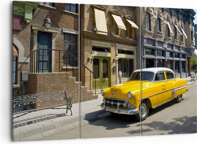 Produktbild von Bild auf Leinwand - Leinwandbild - Amerikanisches auto klassisch stadt - 105x70cm - Wand Bild - Wanddeko - Leinwanddruck - Bilder - Kunstdruck - Leinwand bilder - Wandkunst - CE105x70-2569