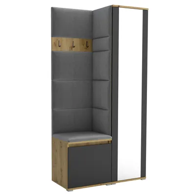 Produktbild von Garderobe LUTON 6 ARTISAN-BLACK 33– Farbe: schwarz, moderner Schrank 40x95x186 cm, funktionale Lösung für den Flur, Garderobeschrank, Flurmöbel