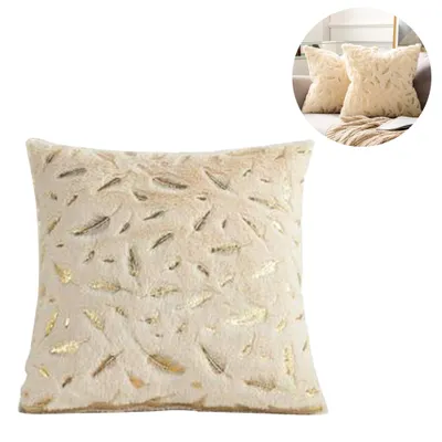 Produktbild von Feder Plüsch Dekokissen Bezug, Sofakissen Kissenhülle für Couch Sofa Home Bett Büro Deko, 45 x 45 cm, 2er Set