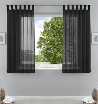 Produktbild von 2er-Pack Gardinen Transparent Vorhang Set Wohnzimmer Voile Schlaufenschal mit Bleibandabschluß HxB  175x140 cm Schwarz 61000CN
