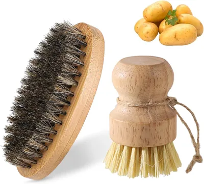 Produktbild von 2 Stück Gemüsebürsten aus Holz, Kartoffelbürsten und Pilzbürsten für die Küche
