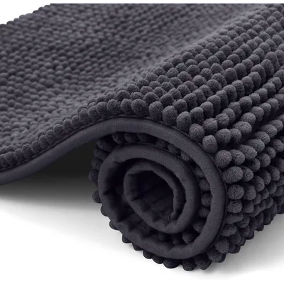 Produktbild von Chenille Badematte rutschfest 50x80 cm Dunkelgrau saugfähig waschbar