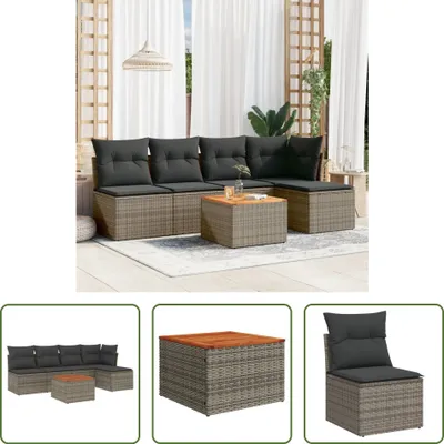 Produktbild von The Living Store 6-tlg. Garten-Sofagarnitur mit Kissen Grau Poly Rattan
