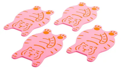Image de Lot de 4 sous-verres motif tigre, en PVC antidérapant, de couleur vive, diamètre 14,3 cm