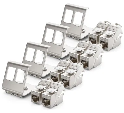 Produktbild von deleyCON CAT6a Keystone Jack Modul 2-Port Hutschienenadapter, 8 Stück – Größe 8x Keystone + 4x Halter