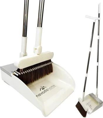 Produktbild von Unyqoos® 3‑teiliges Besen-Set – Kehrschaufel mit langem Stiel, Besen mit Stiel & Holz‑Handfeger, drehbare Schaufel mit Gummikamm, platzsparend für Haushalt