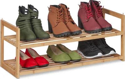 Produktbild von Relaxdays Schuhregal Bambus stapelbar, Schuhablage mit 2 Ebenen, bis 6 Paar Schuhe, Flur, HBT 29,5 x 72,5 x 27 cm, natur