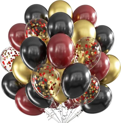Image de Ballons noirs, bordeaux et dorés - Lot de 60 - 30 cm. Ballons rouges et noirs pour anniversaire, mariage, fiançailles