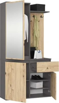 Produktbild von BDW, ENTRO Flurgarderobe-Set mit Spiegelschrank, 95x183x35cm, Grau / Eiche Artisan