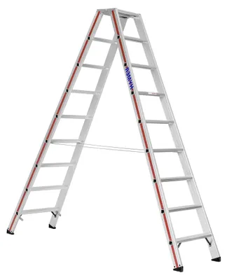 Produktbild von Stufenstehleiter SC80, beidseitig begehbar, 2x9 Stufen, Silber