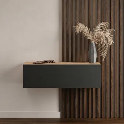 Produktbild von Planetmöbel Flur Möbel Garderobe Hängeschrank 1x 100 cm gold eiche / anthrazit, Wandgarderobe hängend oder stehend