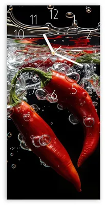Produktbild von Wanduhr aus Glas mit Motiv Chili unter Wasser- 30 x 60 cm - inkl. Aufhängesystem
