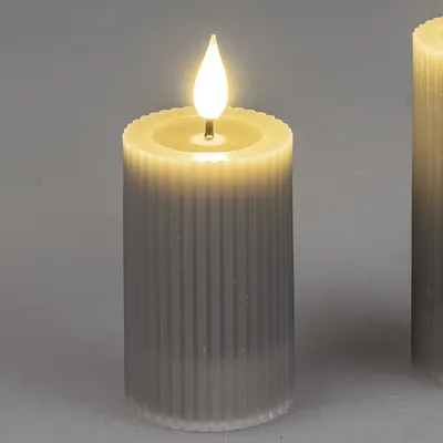 Produktbild von LED Kerze STREIFEN H. 8.5cm D. 5cm grau mit Timer Formano