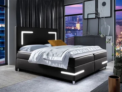 Obrázek produktu pro Boxspringová jednolůžková postel 120x200 MADENA - černá  + topper a LED osvětlení
