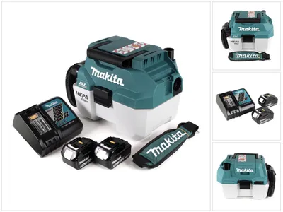 Immagine prodotto di Aspiratore a batteria Makita DVC 750 LRTX3 18 V portatile + 2 batterie da 5,0 Ah e caricabatterie - senza accessori