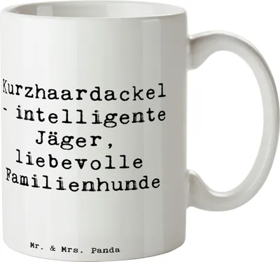 Produktbild von Mr. & Mrs. Panda Tasse Spruch Kurzhaardackel Liebe - Weiß - Geschenk, Becher, Dackel Pflege, Hunderassen, Teetasse, Teckel, Kaffeetasse, Wesen, Hunderasse, Hunde, Hund